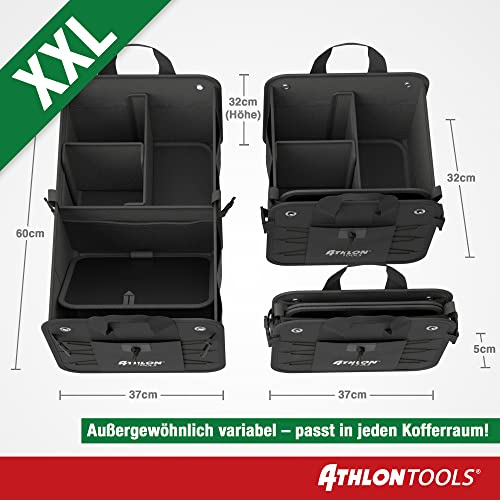 Bolsa de maletero prémium con tapa ATHLON TOOLS; sello de calidad 06/2020 - notable; organizador de maletero XXL de 60 litros; base extraestable e impermeable; con cierre de tiras antideslizante