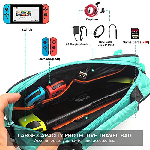 Bolsa de viaje para Switch, bolso bandolera mochila funda protectora compatible con Nintendo Switch, bolsa de transporte con correa ajustable Animal Leaves Theme