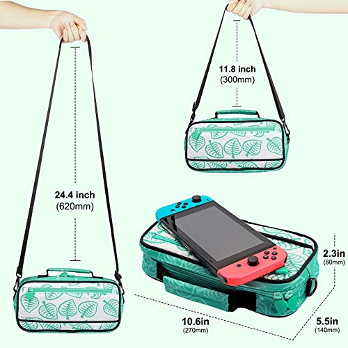 Bolsa de viaje para Switch, bolso bandolera mochila funda protectora compatible con Nintendo Switch, bolsa de transporte con correa ajustable Animal Leaves Theme