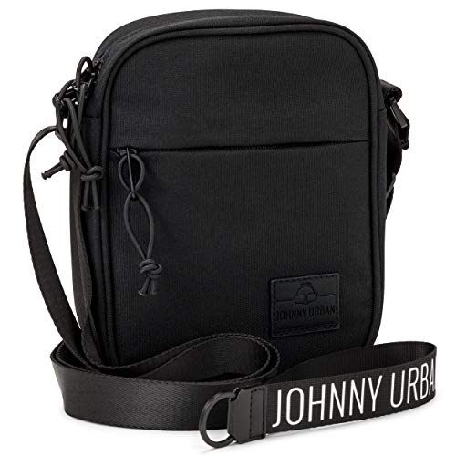 Bolso Cruzado Pequeño Hombre y Mujer Negro - JOHNNY URBAN Luis Bolsa de Hombro de Botellas Pet Recicladas para Ocio, Festivales y Viajes - Resistente al Agua