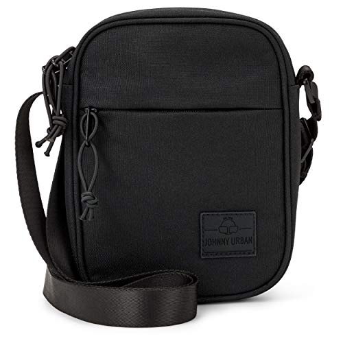 Bolso Cruzado Pequeño Hombre y Mujer Negro - JOHNNY URBAN Luis Bolsa de Hombro de Botellas Pet Recicladas para Ocio, Festivales y Viajes - Resistente al Agua