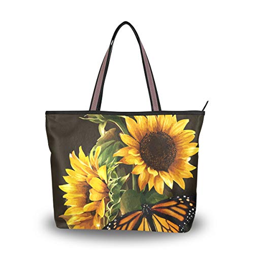 Bolsos de hombro Lighthouse Purse Shopping Tote Bag para mujeres Niñas Damas Estudiante Correa ligera Bolsos Flor Girasol Mariposa