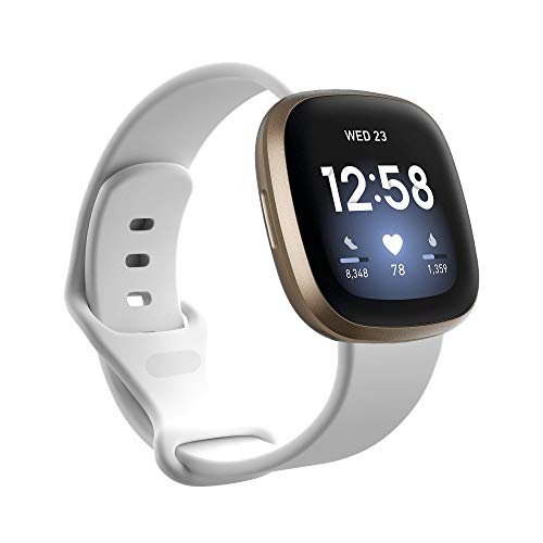 BoLuo Correa para Fitbit Versa 3/Fitbit Sense,Bandas Correa Repuesto,Correas Reloj,Silicona Reloj Recambio Brazalete Correa Repuesto Strap Wristband para Fitbit Versa 3/Fitbit Sense (blanco, S)