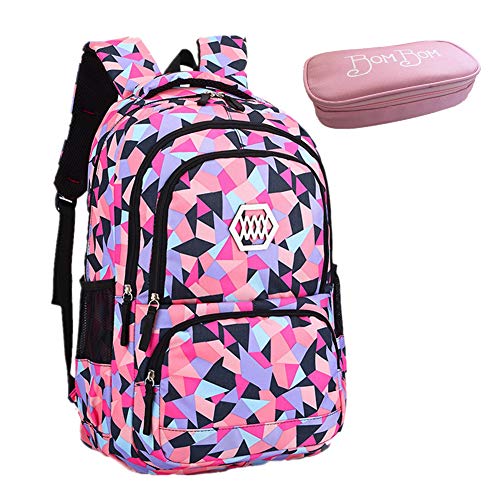 Bom Bom Mochila Escolar Impermeable para Estudiante, Multicolores