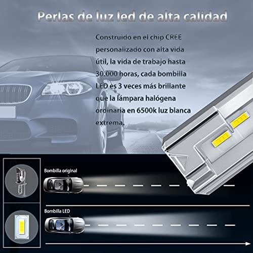 Bombilla 9005/HB3 LED Coche, 6500K Blanca Luces CREE Chip Todo en uno Luz Lampara, DC 12V-24V Faro e DRL de Reemplazo, 1 Par. [Garantía de 2 años]