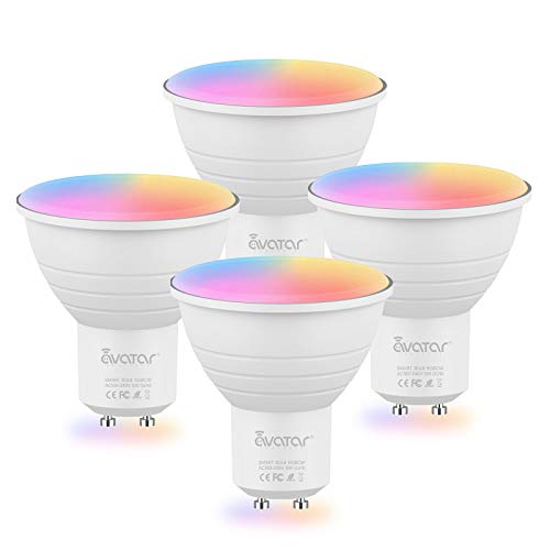 Bombilla Alexa LED Inteligente GU10, Lámpara Inteligente 5W 2700-6500K Luces Cálidas/Frías & RGB ajustable, Sincronizar con música, Conexión rápida Funciona con Alexa y Google Home,4 PCS