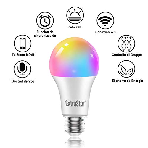 Bombilla LED Inteligente WiFi,Extrastar 2 Pack 10W E27 1000 Lm Bombilla LED Luces Cálidas/Frías & RGB, Lámpara WiFi Funciona con Alexa (Echo, Echo Dot) Google Home [Clase de eficiencia energética A+]