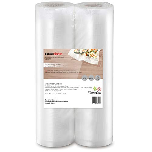 Bonsenkitchen Rollos al Vacio para Envasadora al Vacío, 2 Rollos 28 x 600cm Bolsas de Vacio Gofradas para Conservación de Alimentos y Sous Vide Cocina & Boilable, BPA Free- VB3814