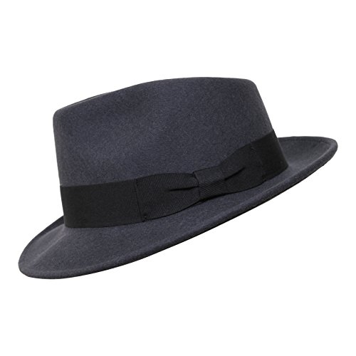 Borges & Scott B&S Premium Doyle – Sombrero de lágrima Fedora - 100% Fieltro de Lana - Enrollable para Viajes - Resistente al Agua - Gris Oscuro 58cm