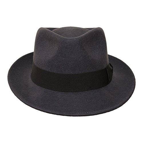 Borges & Scott B&S Premium Doyle – Sombrero de lágrima Fedora - 100% Fieltro de Lana - Enrollable para Viajes - Resistente al Agua - Gris Oscuro 58cm