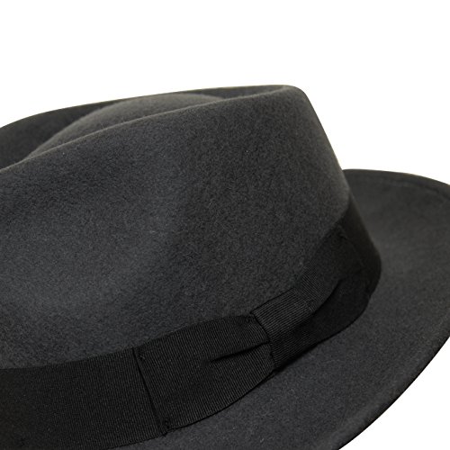 Borges & Scott B&S Premium Doyle – Sombrero de lágrima Fedora - 100% Fieltro de Lana - Enrollable para Viajes - Resistente al Agua - Gris Oscuro 58cm