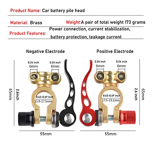 Bornes Bateria, Terminales de Batería,Positivo y Negativo Conector,Terminales de Batería Conectores Abrazaderas,Liberación Rápida Bornes de Batería,Abrazadera de Batería de Latón,para Coche Barcos