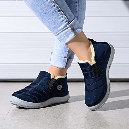 Botas cortas JKRTR para mujer, botas de nieve cálidas y planas de invierno para exteriores, para exteriores, estilo informal, azul, 38 EU