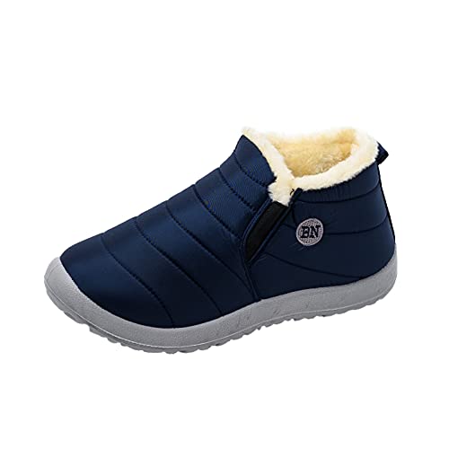 Botas cortas JKRTR para mujer, botas de nieve cálidas y planas de invierno para exteriores, para exteriores, estilo informal, azul, 38 EU