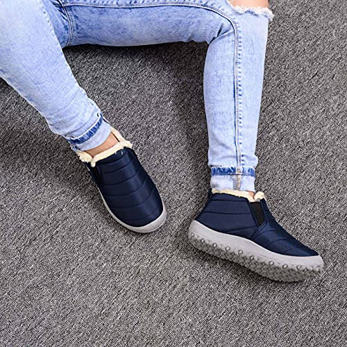 Botas cortas JKRTR para mujer, botas de nieve cálidas y planas de invierno para exteriores, para exteriores, estilo informal, azul, 38 EU