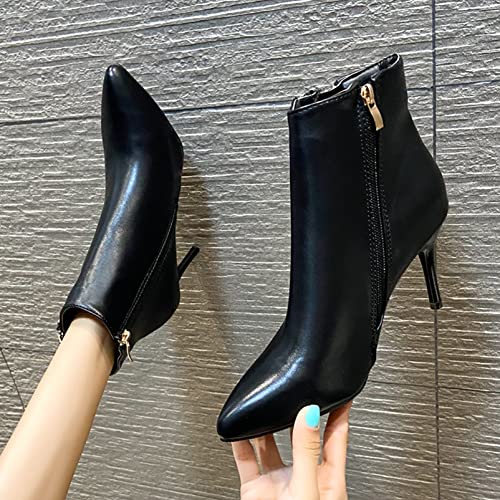 Botas cortas para mujer, decoración de doble cremallera, elegantes botines de punta puntiaguda, botines de felpa cálidos para Otoño Invierno, botines de tacón de aguja