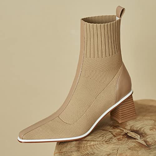 Botas de calcetín para mujer, botas Chelsea ligeras cómodas marrones sin cordones, botines de moda de invierno Retro de fiesta de PU