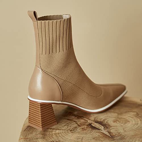 Botas de calcetín para mujer, botas Chelsea ligeras cómodas marrones sin cordones, botines de moda de invierno Retro de fiesta de PU