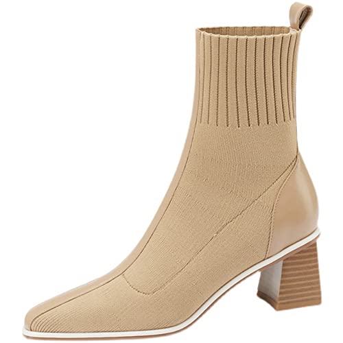 Botas de calcetín para mujer, botas Chelsea ligeras cómodas marrones sin cordones, botines de moda de invierno Retro de fiesta de PU