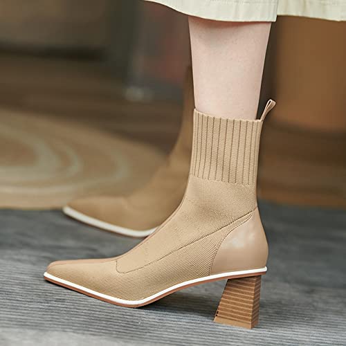 Botas de calcetín para mujer, botas Chelsea ligeras cómodas marrones sin cordones, botines de moda de invierno Retro de fiesta de PU