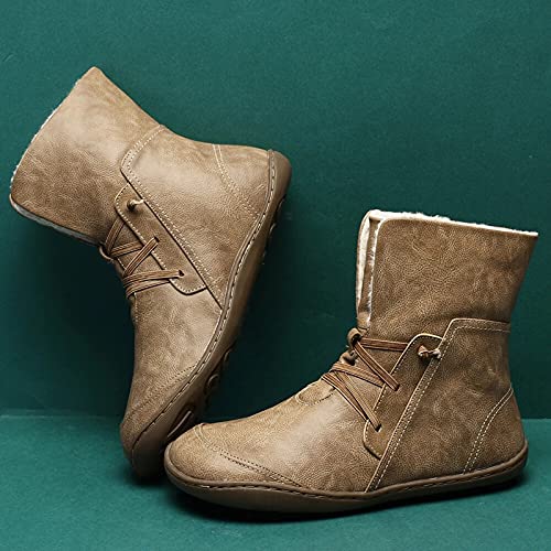 Botas De Nieve Mujer Botas de Invierno para Mujer, Botas de Nieve Botas Impermeables con Botones Lluvia después de Esquiar Zapatos de Piel Plana Cálido para Caminar Caminar Chicas (D11Beige, EU38)