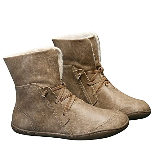 Botas De Nieve Mujer Botas de Invierno para Mujer, Botas de Nieve Botas Impermeables con Botones Lluvia después de Esquiar Zapatos de Piel Plana Cálido para Caminar Caminar Chicas (D11Beige, EU38)