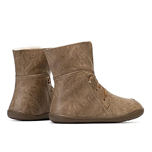 Botas De Nieve Mujer Botas de Invierno para Mujer, Botas de Nieve Botas Impermeables con Botones Lluvia después de Esquiar Zapatos de Piel Plana Cálido para Caminar Caminar Chicas (D11Beige, EU38)