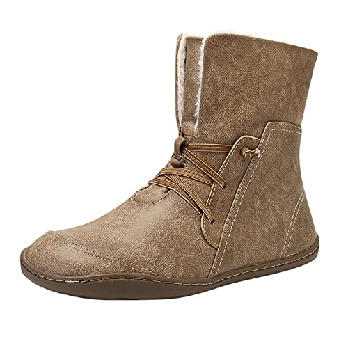 Botas De Nieve Mujer Botas de Invierno para Mujer, Botas de Nieve Botas Impermeables con Botones Lluvia después de Esquiar Zapatos de Piel Plana Cálido para Caminar Caminar Chicas (D11Beige, EU38)