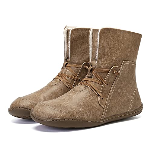 Botas De Nieve Mujer Botas de Invierno para Mujer, Botas de Nieve Botas Impermeables con Botones Lluvia después de Esquiar Zapatos de Piel Plana Cálido para Caminar Caminar Chicas (D11Beige, EU38)