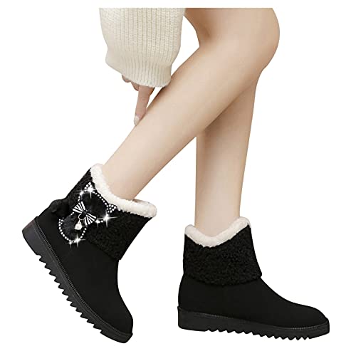 Botas de Senderismo Nieve Mujer Hombre Cálidas Invierno Piel Forro Zapatillas de Senderismo Zapatos Trekking Botas Mujer(C07Black, EU38)