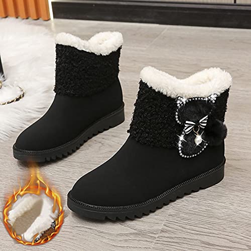 Botas de Senderismo Nieve Mujer Hombre Cálidas Invierno Piel Forro Zapatillas de Senderismo Zapatos Trekking Botas Mujer(C07Black, EU38)