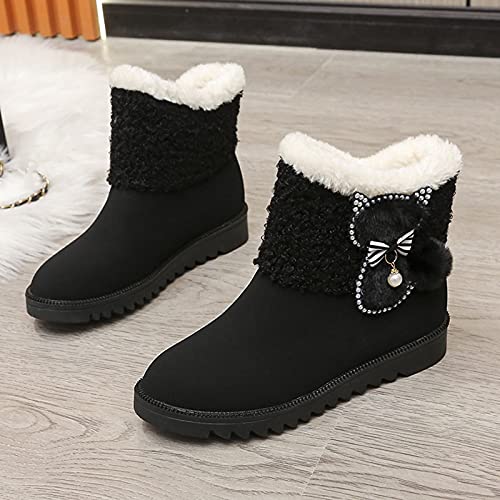 Botas de Senderismo Nieve Mujer Hombre Cálidas Invierno Piel Forro Zapatillas de Senderismo Zapatos Trekking Botas Mujer(C07Black, EU38)