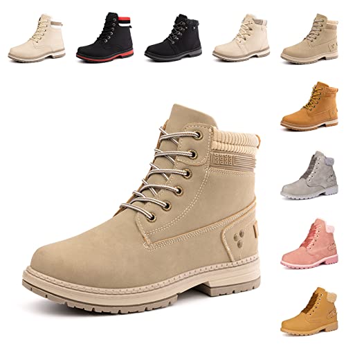 Botas Invierno Mujer Botines Nieve Cálido Forro Aire Libre Antideslizante Goma Durable Caminar Leisure Casual Caminando Moda Caqui-2 Eu 38