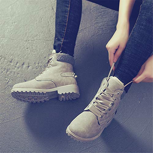 Botas Nieve Mujer Otoño Invierno Calentar Piel Forro Botines Retro Snow Boots Cordones Zapatillas Planas Gris 39