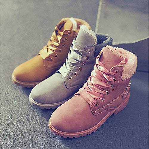 Botas Nieve Mujer Otoño Invierno Calentar Piel Forro Botines Retro Snow Boots Cordones Zapatillas Planas Gris 39