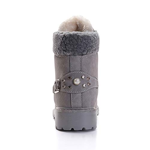 Botas Nieve Mujer Otoño Invierno Calentar Piel Forro Botines Retro Snow Boots Cordones Zapatillas Planas Gris 39