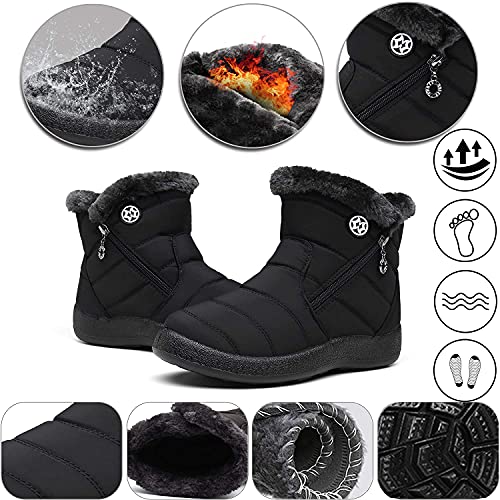 Botas para Mujer Botines de Invierno Forradas con Pelo Botas de Nieve Antideslizante Zapatos Outdoor Ligero Negro 39 EU