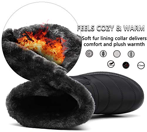 Botas para Mujer Botines de Invierno Forradas con Pelo Botas de Nieve Antideslizante Zapatos Outdoor Ligero Negro 39 EU
