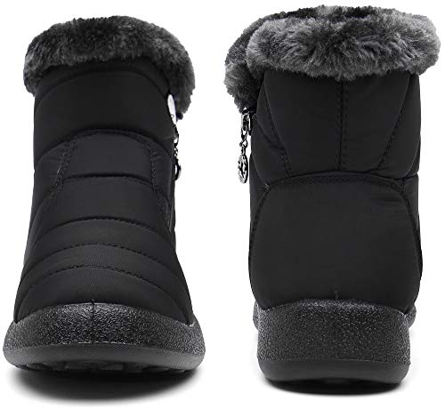 Botas para Mujer Botines de Invierno Forradas con Pelo Botas de Nieve Antideslizante Zapatos Outdoor Ligero Negro 39 EU