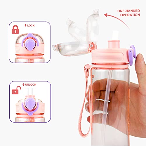 Botella de Agua 500 ml Botella para Beber Deporte con Pajita Sin BPA con Marcador de Tapa A Prueba de Fugas Plástico Personalizada Portátil para Adolescentes Deportes Adultos Gimnasio Fitness