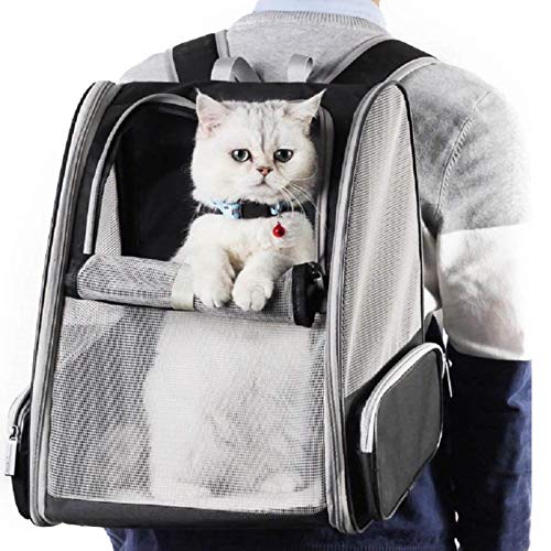 BOW CALICO Mochila Transportín Perro, Mochila Transportín Gato Bien Ventilado con Correa de Seguridad Interior, Bolsa de Transporte para para Gatos y Perros Pequeños (12.6 * 11 * 16.12 Inch)