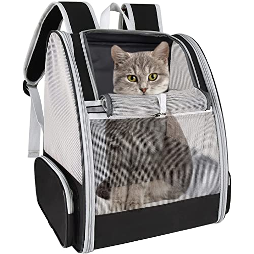 BOW CALICO Mochila Transportín Perro, Mochila Transportín Gato Bien Ventilado con Correa de Seguridad Interior, Bolsa de Transporte para para Gatos y Perros Pequeños (12.6 * 11 * 16.12 Inch)