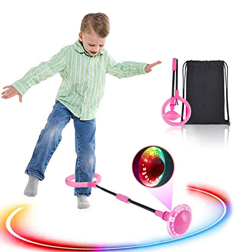 Boyigog Bola de Salto de Tobillo, LED Swing Bolas, Balones Saltadores, Aro de Salto Luminoso Plegable Apto para Que Niños y Adultos Hagan Ejercicio en Casa (Rosa roja-brillará)