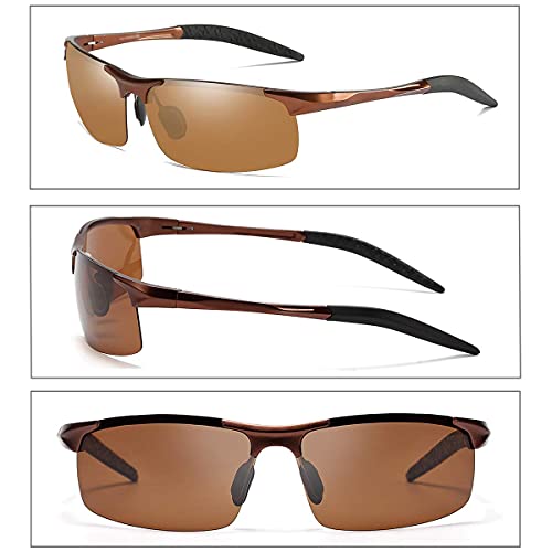 BOYOU Gafas de sol para hombre Gafas polarizadas hombre Gafas de sol polarizadas delgadas deportivas de verano mentales(Marrón)