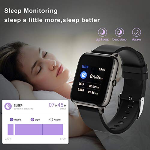 BOZLUN Smartwatch,Reloj Inteligente Impermeable IP67 para Hombre Mujer Niños,Monitor de Sueño Pulsómetros Cronómetros Contador de Caloría,1.4 Inch Pantalla Táctil Smartwatch para Android iOS(Negro)