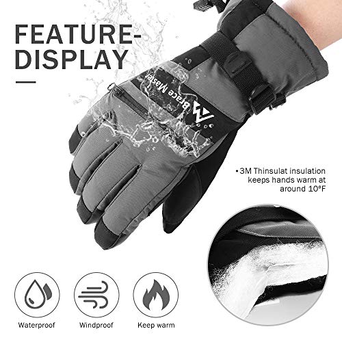 Brace Master Guantes de Esquí Impermeables - Pantalla Táctil 3M Thinsulate Guantes de Invierno Cálidos Guantes de Nieve para Clima Frío Pesca en Hielo, Trineo, Snowboard - para Hombres o Mujeres