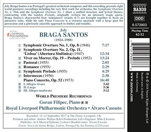 Braga Santos, J.: Piano Concerto / Symphonic Overtures Nos. 1 and 2 (Filipec, Royal Liverpool Philharmonic, Cassuto)