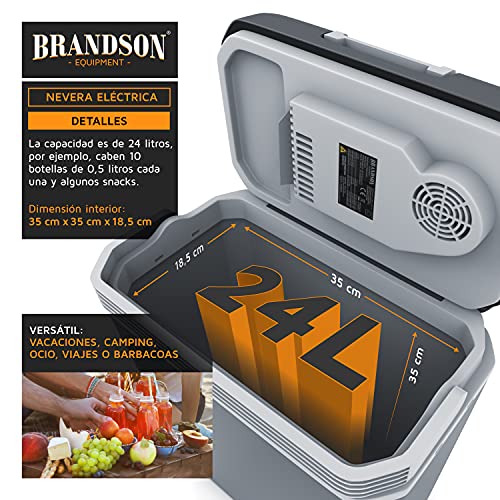 Brandson – Nevera eléctrica portátil de coche 24 litros - 12v o 220v - Enfriamiento 18° por debajo de la temperatura ambiente - Calentamiento hasta 50° - Ahorro de energía - Para camping picnic viajes