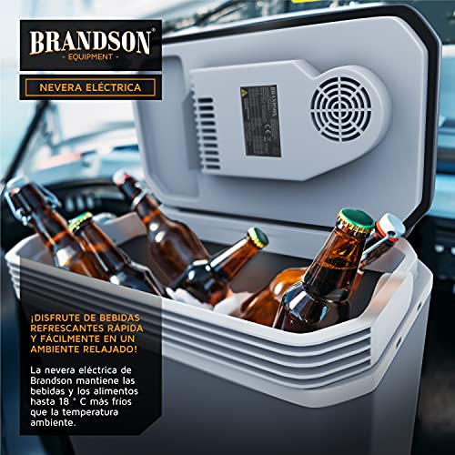 Brandson – Nevera eléctrica portátil de coche 24 litros - 12v o 220v - Enfriamiento 18° por debajo de la temperatura ambiente - Calentamiento hasta 50° - Ahorro de energía - Para camping picnic viajes