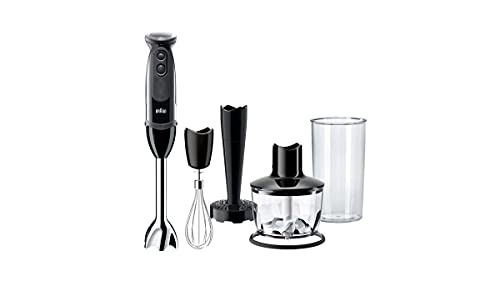 Braun Minipimer 5237BK - Batidora de Mano, 1000 W, 21 Velocidades y Función Turbo, Campana Anti-salpicaduras, Powerbell Plus, Easy-Click, Incluye Varillas, Pasapuré, Picadora, Vaso 600ml, Color Negro